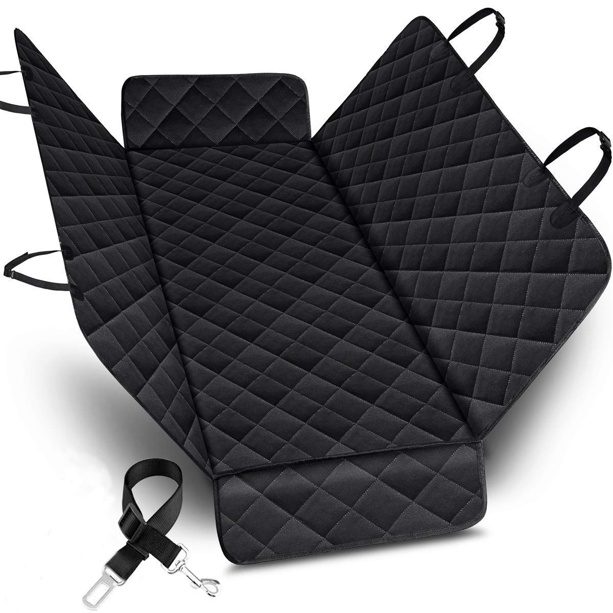 NIKAVI 100% Waterproof Dog Car Back Seat Cover | Scratch Proof Pet Seat Covers | Nonslip Backing & Hammock for Dogs, 137 x 147 Cm (Black)