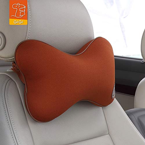 GiGi G-1063A Pure Memory Foam and Ergonomic Design Car Seat Neck Rest Cushion, Head Rest Pillow for Cervical Pain Relief - brown