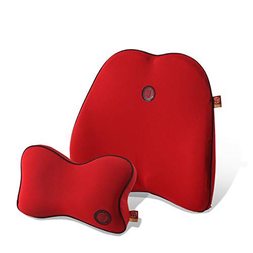 GiGi G-1077/1078 100% Pure Memory Foam and Ergonomic Design Car Seat Neck Rest Cushion and Back Rest Cushion Head Rest Pillow for Car - crisis red