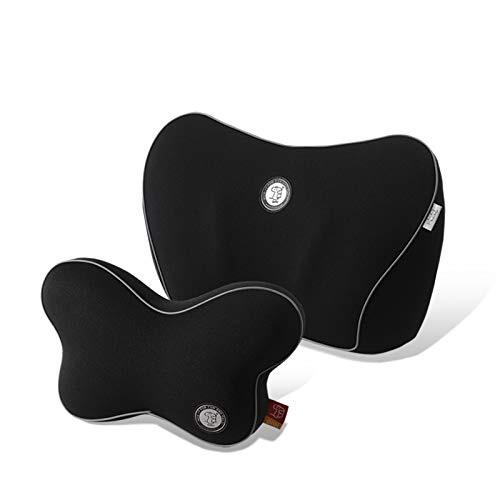 GiGi G-1079/1109 100% Pure Memory Foam and Ergonomic Design Car Seat Neck Rest Cushion and Back Rest Cushion Head Rest Pillow for Cervical Pain Relief - black