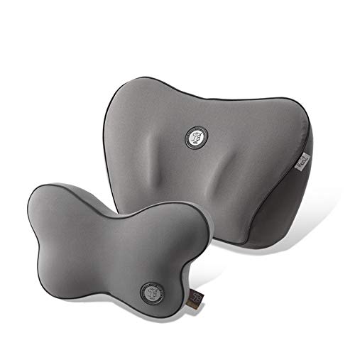 GiGi G-1079/1109 100% Pure Memory Foam and Ergonomic Design Car Seat Neck Rest Cushion and Back Rest Cushion Head Rest Pillow for Cervical Pain Relief - gray