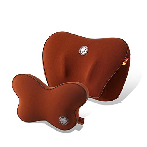 GiGi G-1079/1109 100% Pure Memory Foam and Ergonomic Design Car Seat Neck Rest Cushion and Back Rest Cushion Head Rest Pillow for Cervical Pain Relief - browns