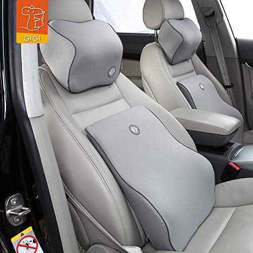 GiGi G-1107/1110 100% Pure Memory Foam and Ergonomic Design Car Seat Neck Rest Cushion and Back Rest Cushion Head Rest Pillow for Cervical Pain Relief - gray