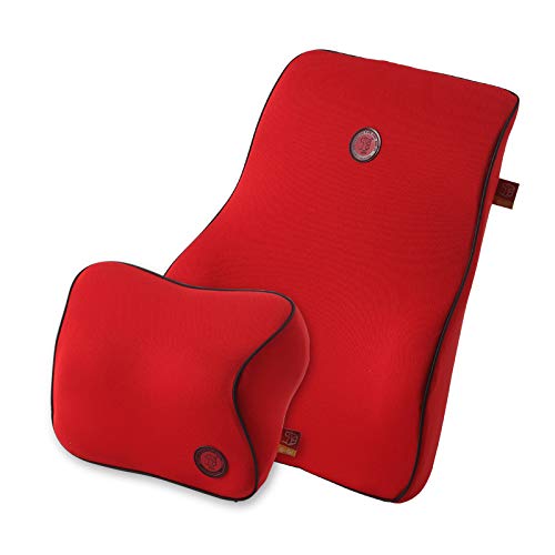 GiGi G-1107/1110 100% Pure Memory Foam and Ergonomic Design Car Seat Neck Rest Cushion and Back Rest Cushion Head Rest Pillow for Cervical Pain Relief - crisis red