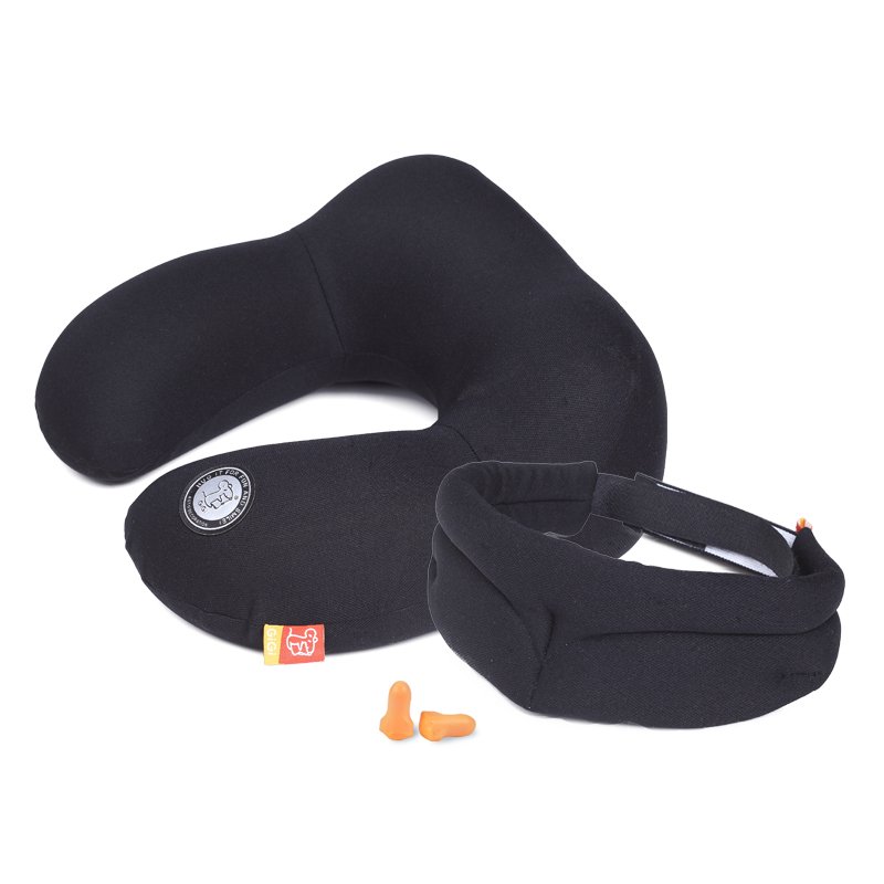 GiGi (G-1333) Car Neck Pillow with Memory Foam Neck Support for Car + Ear Pad + Eye Pad - black