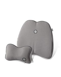 GiGi G-1077/1078 100% Pure Memory Foam and Ergonomic Design Car Seat Neck Rest Cushion and Back Rest Cushion Head Rest Pillow for Car (Grey)