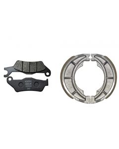NIKAVI Front & Rear (Combo) Brake Pad + Brake Shoe Set Compatible for Passion Pro (DP2+BSS03)