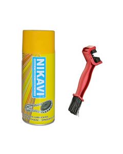 NIKAVI (CL + BCA13) Chain Grease Spray with Motorcycle Chain Cleaning Brush, 400 ml (Red)