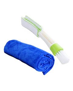 NIKAVI Multifunction Cleaning Brush for Car Indoor and Cleaning Cloth Combo | Mini Duster for Car Air Vent Cleaner | Cleaning Cloth for Car Wash | Multicolor
