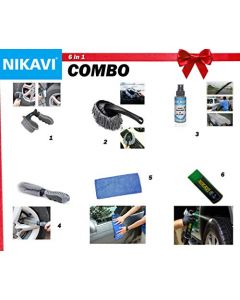 NIKAVI Car Cleaning Combo Set of Microfiber Cloth, Tire Hard Brush, Rim Brush, Spray Polish Cleaner, H2O Guard and Cleaning Duster for Car, Kitchen, Mirror and Furniture Cleaning Tools (Combo of 6)