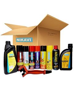 NIKAVI 20W-40 Engine Oil - 1 Litre & Fork Oil - 350ml+Chain Brush+Chain Cleaner + Chain Lube + Lithium Grease Spray + Brake Cleaner + Carburator Cleaner + Anti-Rust Spray+Electrical Cleaner (Combo-10)