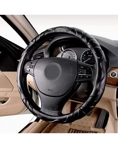 NIKAVI Hard Microfiber Leather Steering Wheel Cover (Medium -O)(38cm) Black