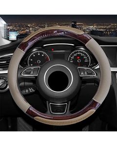 NIKAVI Universal Luxury Microfiber Leather Round Shape Auto Car Steering Wheel Cover, Wheel Productor 15 inch (Small Size (Beige)