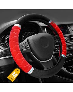 NIKAVI Silk Steering Wheel Cover (Medium -O)(38cm) Red