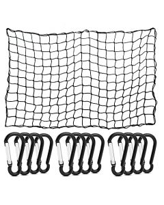 NIKAVI Cargo Net for Pickup Truck Bed- 4' x 6' Stretches to 8' x 12'- Heavy Duty Small 4”x4” Latex Bungee Net Mesh with 12 Metal Carabiners