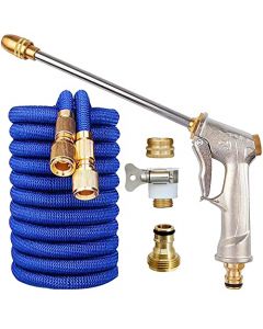 NIKAVI Retractable Hose Set high Pressure car wash Water Gun Set Household Hose Nozzle Powerful Brush car Machine Watering Set - 30 Metre