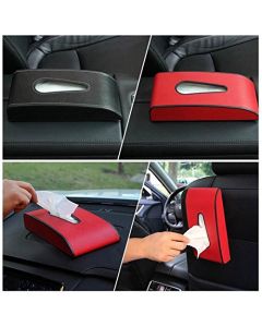 NIKAVI Leather Hanging Tissue Paper Holder for Car Back Seat Headrest Hanging Tissue Holder Case Mount, Multi-use Car Tissue Paper Box with Temporary Parking Card for Car & Truck Decoration