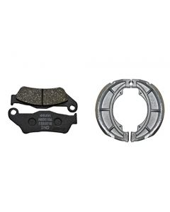 NIKAVI Front & Rear (Combo) Brake Pad + Brake Shoe Set Compatible for Bajaj Discover (DP1+BSS05)