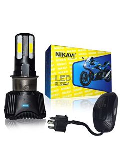 NIKAVI NO2H LED Headlights AC/DC Bulbs for Motorcycle - Low and High Beam Bulbs,(White) (NKVMHB001)